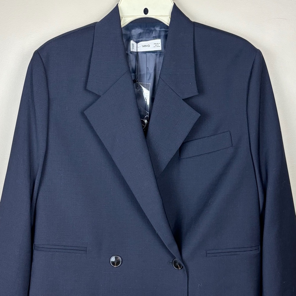 Mango Navy Double-Breasted Cropped Blazer - Picture 2 of 8